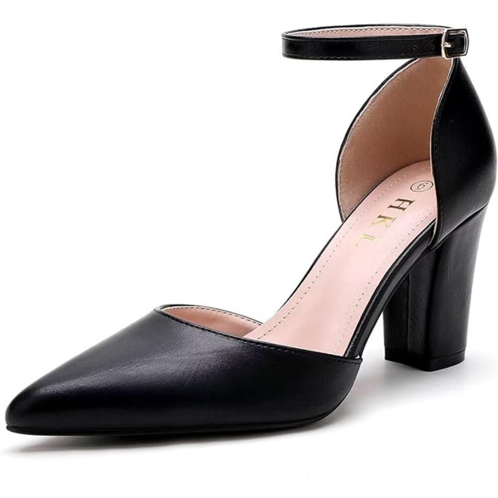 New Size 6.5 3" Chunky Heel with Classic Pointed Toe Shoe in Black